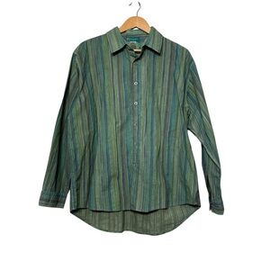 Fresh Produce Striped Button Up Long Sleeve Shirt Sunwashed 100% Cotton Women XL
